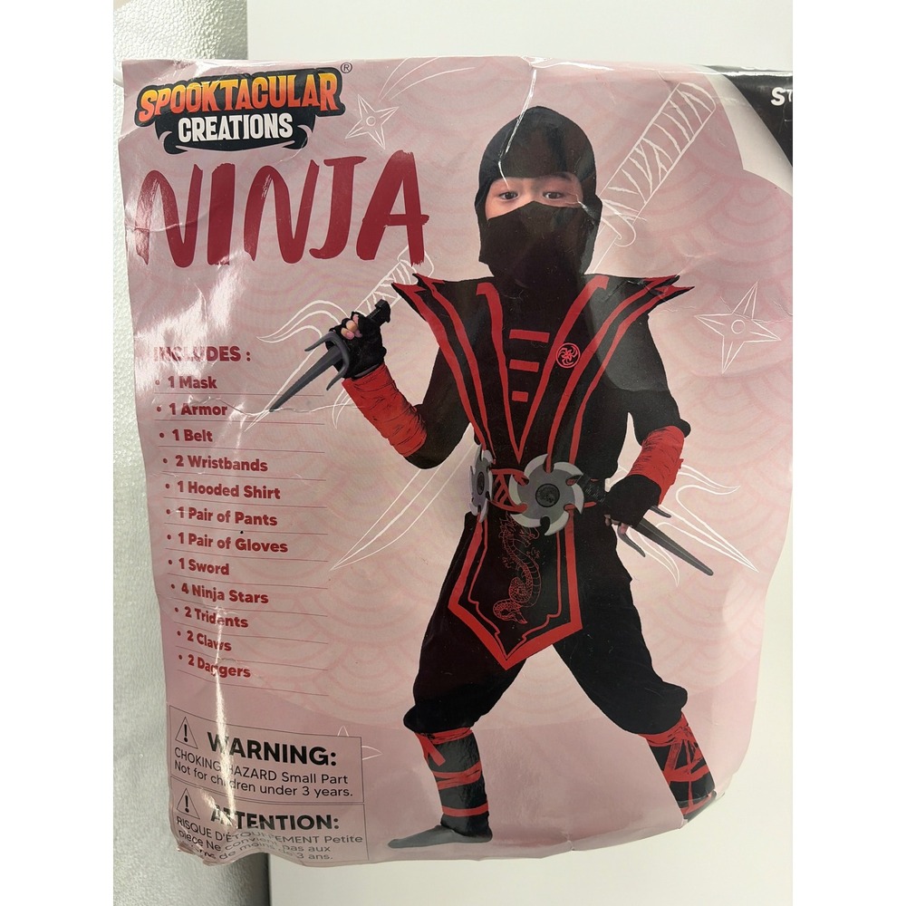 Spooktacular Creations Ninja Costume Kids Black Red Dragon Armor Toy Weapons Set
